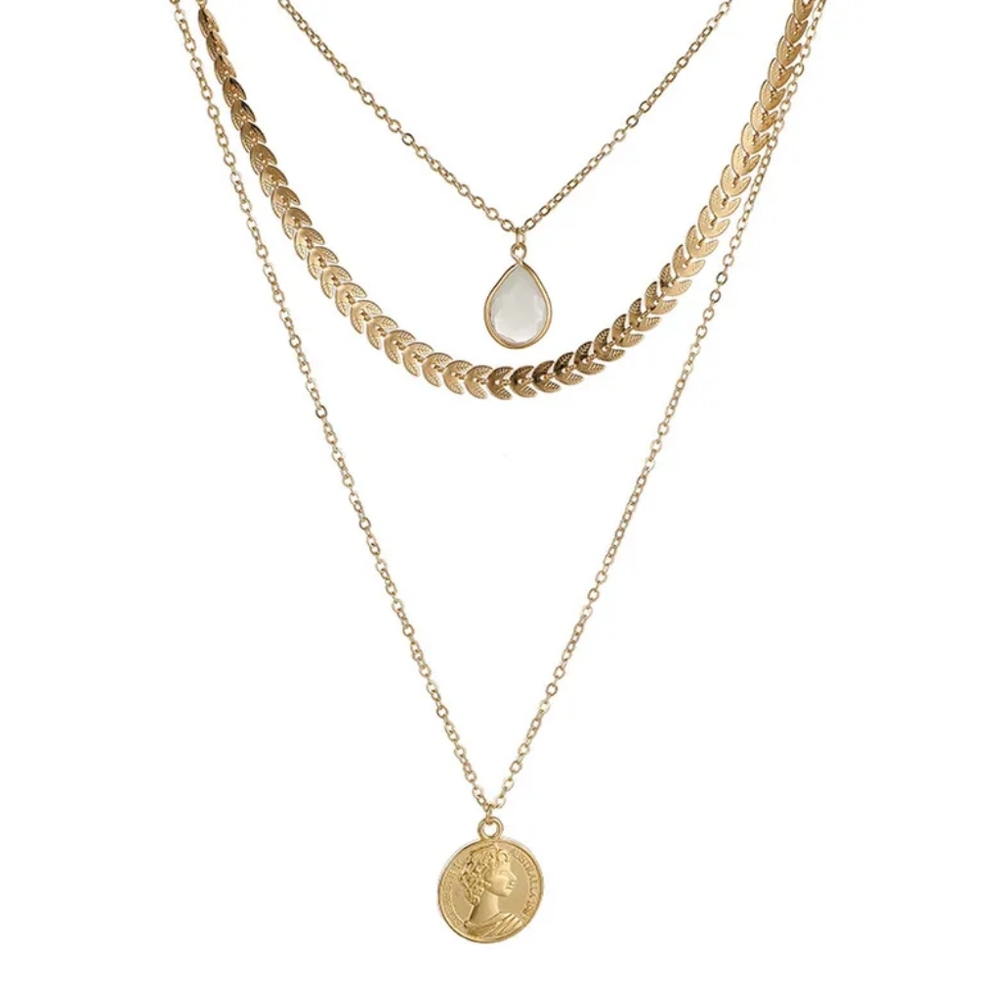 3 Pack Multilayer Coin/Gemstone Necklace